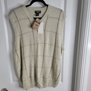 Dockers Vest Sweater X Large Pullover Sleeveless Beige V-Neck Windowpane Square